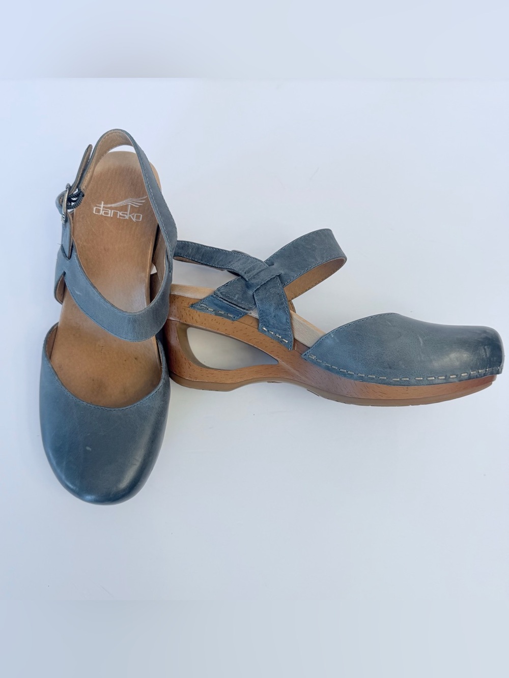 Bundle of Dansko Taci waxy calf leather Mary Jane clogs, black, brown, blue, 37 - Picture 9 of 10